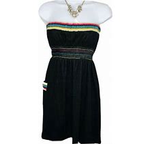Womens Dress 3+1 Audrey Strapless Black Embroidery Boho Short Pockets