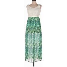 Lily Rose Casual Dress - Maxi Square Sleeveless: Green Chevron Dresses - Women's Size Medium