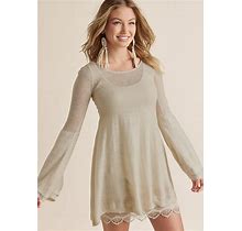Women's Boho Sweater Dress - Oatmeal, Size XS By Venus