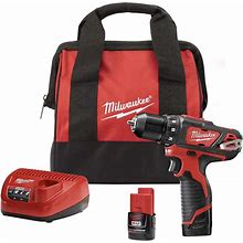 Milwaukee M12 12V Lithium-Ion Cordless 3/8 in. Drill/Driver Kit With Two 1.5 Ah Batteries£ Charger And Tool Bag
