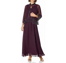 J Kara Women's Petite Beaded Long Jacket Dress, Burgundy, 12P