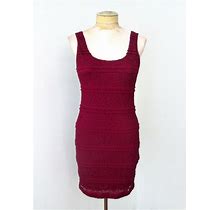 Forever 21 Burgundy Tiered Lace Stretchy Knit Bodycon Tank Club Dress