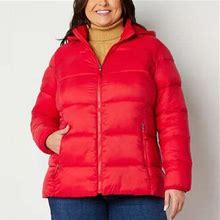 St. John's Bay Womens Plus Midweight Puffer Jacket | Red | Plus 1X | Coats + Jackets Puffer Jackets