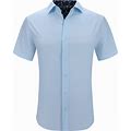 Tom Baine Men's Slim Fit Short Sleeve Performance Stretch Button Down Dress Shirt - Light Blue Dots - Size Small