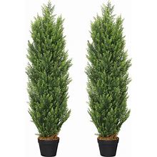 THE BLOOM TIMES 4ft Topiary Trees Artificial Outdoors 2 Pack Fake Outdoor Plants Faux Cedar Topiaries Pine Bushes And Shrubs Set Of 2 For Front