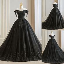 Gothic Black Wedding Dresses Lace Up Appliques A Line Off Shoulder