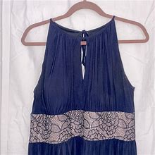 R&M Richards Dresses | R&M Richards Blue Halter Slit Lace Belt Dress - 14 | Color: Blue/Gold | Size: 14