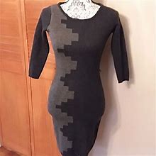Merino Wool Black Gray Sheath Dress Bodycon Short | Color: Black/Gray | Size: Xs
