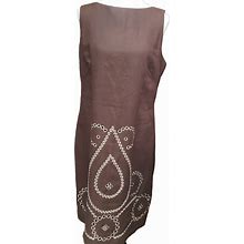Isaac Mizrahi Target Dress Women's Sz 16 Linen Brown Maxi Embroidered