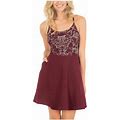 Speechless Womens Burgundy Embellished Pocketed Spaghetti Strap Scoop Neck Short Party Fit + Flare Dress Juniors 7
