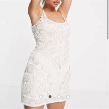 Asos Dresses | Asos Embellished Beaded Mini Dress | Color: White | Size: 4