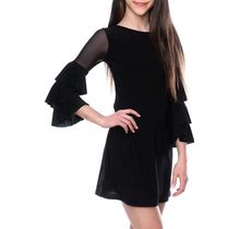Un Deux Trois Girl's Tiered Sleeve Sheath Dress, Size 7-16, Black, 12+, Girls Apparel Dresses