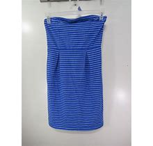 Womens Old Navy Strapless Dress Size S Blue White Striped Back Zipper