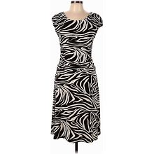 En Focus Studio Cocktail Dress - A-Line Scoop Neck Short Sleeves: Black Zebra Print Dresses - Women's Size 12