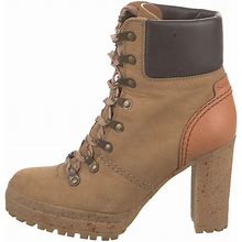 See By Chloé Leather Boots Combat Ankle Boots Lace Up Boots Tan Sz