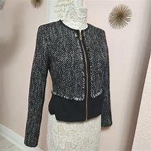 Ivanka Trump LKNW Black & White Tweed Fringe Cropped Career Blazer 6 ( - Women | Color: Black | Size: S