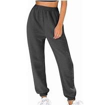 Librclo Womens Waffle Knit Jogging Pants Casual Sweatpants With Pocket Elastic Waist Lounge Pants For Workout Running