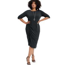 Plus Size Women's Ruched Detail Midi Dress By June+Vie In Black (Size 30/32)