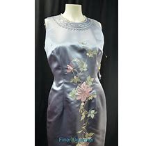DONNA MORGAN Liquid Silver GOWN Embroidered Floral Sheath Dress 81903 Size 6 NWT