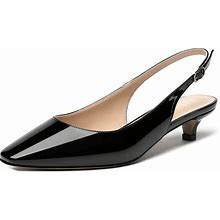 MERRORI Women's Slingback Buckle Patent Square Toe Kitten Low Heel Pumps Business Work Dress Shoes 1.5 Inch
