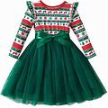 Peaskjp Christmas Dress Toddler Christmas Sweater Dress Kids Long Sleeve Knit Winter Xmas Dresses (Green,90)