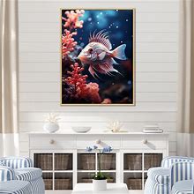 Designart "Beautiful Fish In Coral World" Coastal Coral Under Water Framed Wall Decor - 30 in. Wide X 40 in. High - Maple
