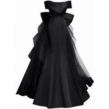 Akiihool Summer Formal Dresses Womens Dresses Elegant Cocktail Ruffle Cap Sleeves Summer A-Line Midi Dress (Black,S)