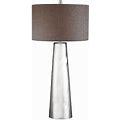 37.5" Metallic Silver Tapered Cylinder Glass Table Lamp With Gray Textured Linen Round Shade