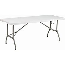 Emma And Oliver 6-Foot Bi-Fold Granite White Plastic Banquet And Event Folding Table With Handle