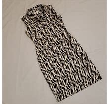 Calvin Klein Dresses | Calvin Klein Midi Dress Zebra Print Sleeveless Collar Creme Black Women's 4 | Color: Black/Cream | Size: 4