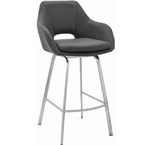 30" Aura Swivel Counter Height Barstool With Gray Faux Leather Brushed Stainless Steel - Armen Living