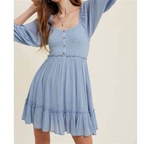 Wishlist Balloon Sleeve Mini Dress - Blue - Mini Dresses Size Medium