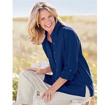 Appleseeds Women's Crinkled Cotton Solid Shirt - Blue - PL - Petite