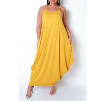 Plus Size Yellow Gathered Maxi Dress