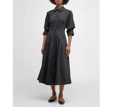Simkhai Jazz Core Cotton Poplin Pintuck Midi Dress, Black, Women's, S, Casual & Work Dresses Day Dresses Sundresses