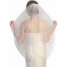 AISIBO Elegent Lace Appliques Wedding Veil Crystal Beaded, Wedding Bridal Veil With Comb