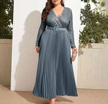Women Plus Size Maxi Dresses Large Long Sleeve Clothing - XXXL, Blue