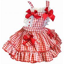 Girl's Dress Toddler Kids Baby Girls Plaid Bow Lolita Princess Dress Clothes Dance Casual Dresses 3-4Y