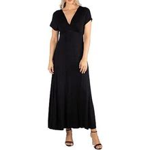 24/7 Comfort Apparel Short Sleeve V Neck Maxi Dress | Black | Womens Medium | Dresses Maxi Dresses