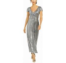 R&M Richards Metallic Sarong Dress, Women's, Size: 6P Petite, Grey