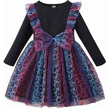 Toddler Girls Tulle Dresses Winter Leopard Flower Dress Black Long Sleeve Dress For Grils Party Casual Dress For 18 Months -6 Years