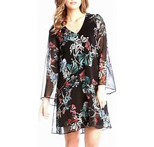Karen Kane 3L20567 Black Floral V-Neck A-Line Shift Dress - $158