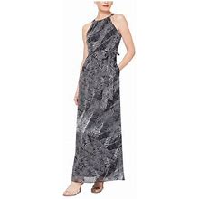 Slny Womens Gray Printed Sleeveless Halter Maxi Sheath Dress Size 6