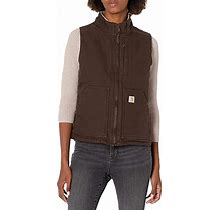 Carhartt OV277 Sherpa Lined Mock Neck Vest Women's Clothing Dark Brown : XL