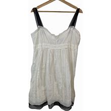 Loft Dresses | Ann Taylor Loft Cotton Baby Doll Dress White Black Ribbon 12 | Color: Black/White | Size: 12