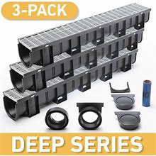 Deep Series 5.4 in. W X 5.4 in. D 39.4 in. L Plastic Trench And Channel Drain Kit With Galvanized Steel Grate (3-Pack)