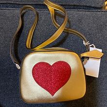 Gucci Accessories | Gucci Girls' Metallic Leather Heart Crossbody Bag | Color: Gold/Red | Size: Osg