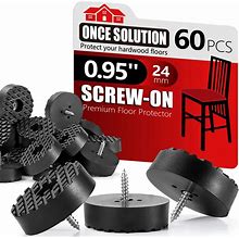 Screw-On Rubber Feet For Furniture - 60PCS Floor Protector For Chair Leg - 0.95" Sturdy Feet For Cutting Board Non Slip - Black Furniture Pad For