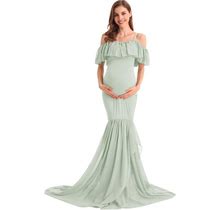 HIHCBF Women Mermaid Chiffon Maternity Gown Off Shoulder Ruffle Spaghetti Straps Photo Shoot Wedding Baby Shower Dress