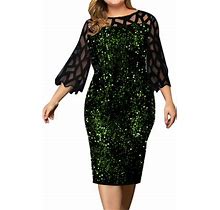 Dresses For Women 2023 Plus Size Mesh 3/4 Sleeve Dress Oversize Loose Party Dress Glitter Lace Dress Casual Evening Dress Leisure Dress